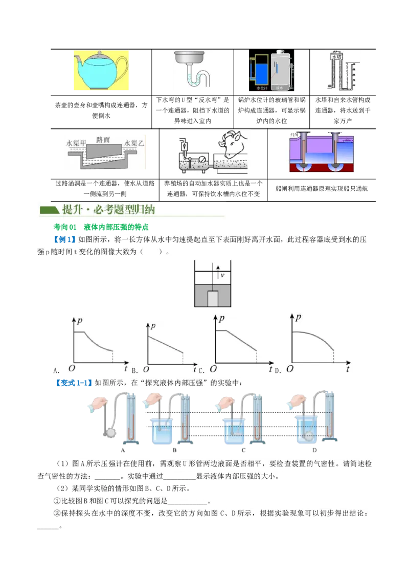 专题10压强（4考点+10考向）（讲义）（原卷版）_8、物理总复习_8.中考物理总复习_2024年中考复习资料_一轮复习资料_完2024年中考物理一轮复习课件+讲义+练习（全国通用）