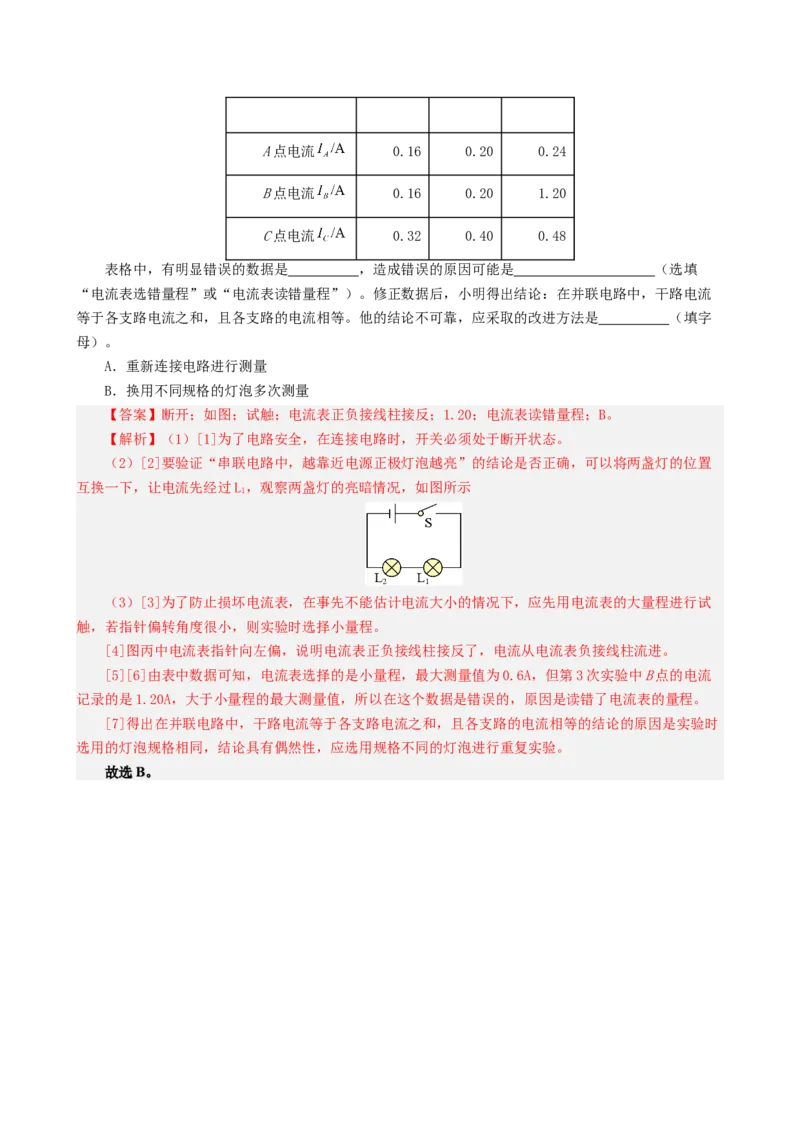 课时15.5串并联电路中电流的规律（教师版）_初物_八年级上下册+九年级全一册物理_九年级物理全一册_讲义_2024版