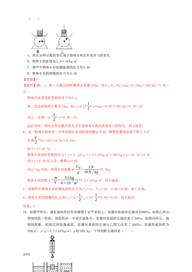 专题22浮力与压强的综合（知识点复习+例题讲解+过关练习）-备战2023年中考物理一轮复习考点帮（解析版）_8、物理总复习_8.中考物理总复习_2023年中考复习资料_一轮复习_解析版