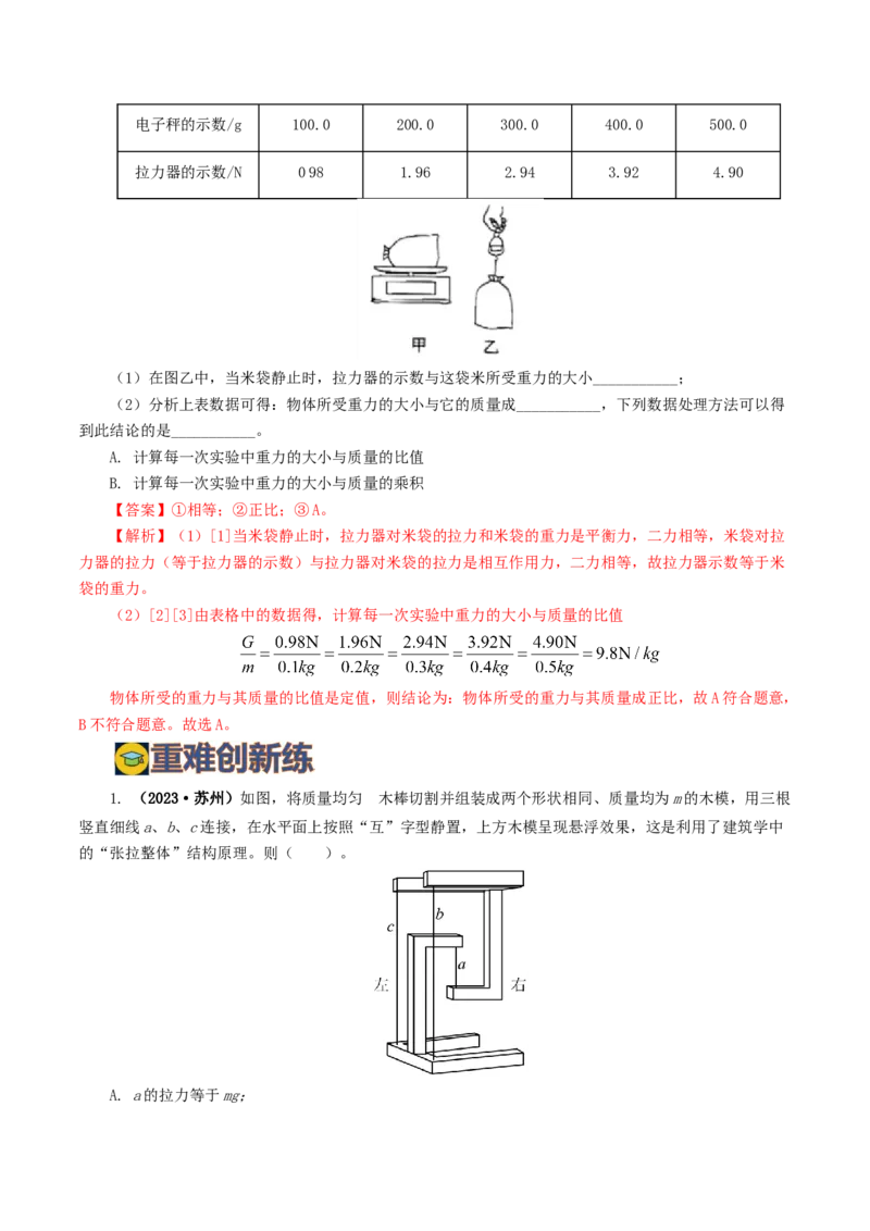 专题08力（8题型）（练习）（解析版）_8、物理总复习_8.中考物理总复习_2024年中考复习资料_一轮复习资料_完2024年中考物理一轮复习课件+讲义+练习（全国通用）