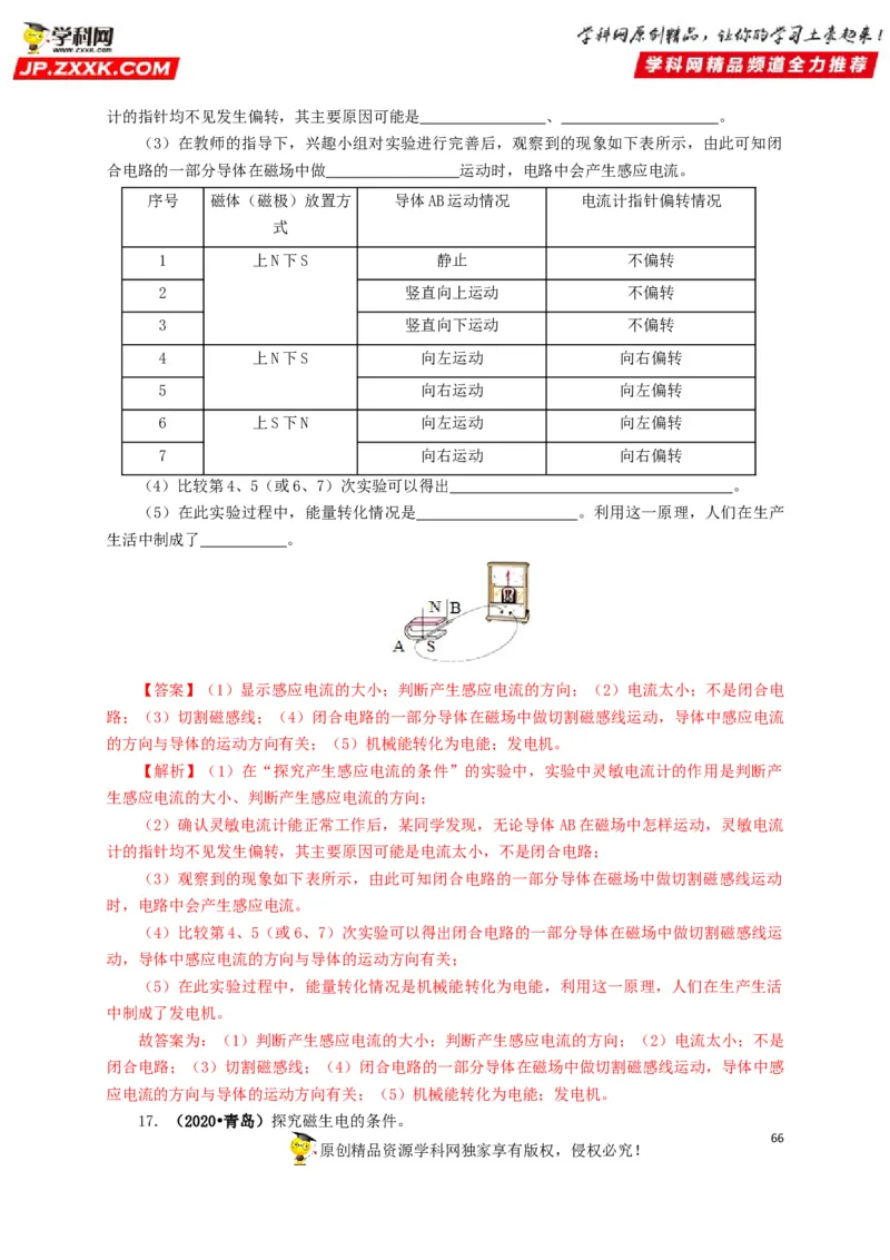 专题16电与磁（解析版）_8、物理总复习_8.中考物理总复习_2022年中考复习资料_三年（2019-2021）中考真题物理分项汇编（全国通用）