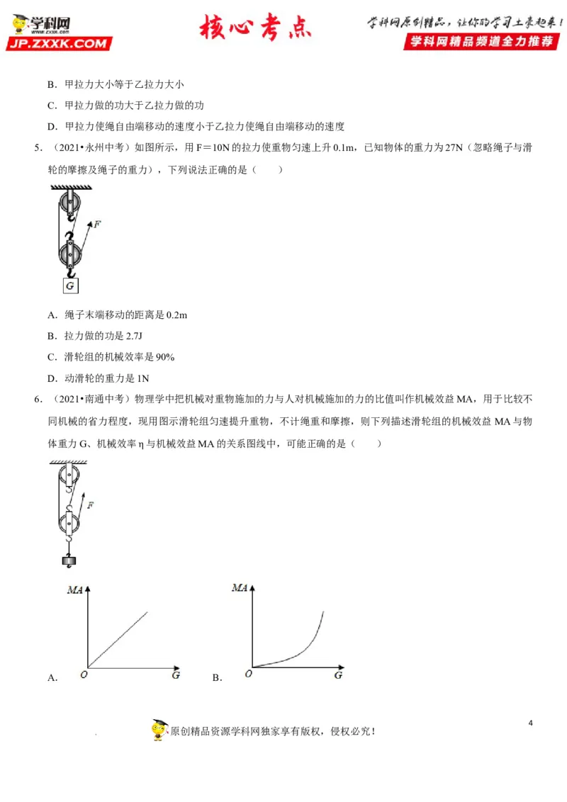 专题25滑轮及其工作特点（原卷版）-2022年中考物理二轮专项复习核心考点突破与必刷题型汇编（全国通用）_8、物理总复习_8.中考物理总复习_2022年中考复习资料