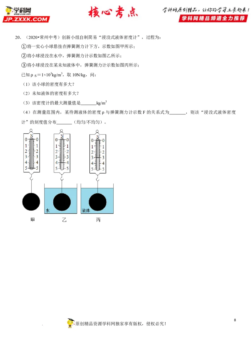 专题19阿基米德原理与浮力计算（原卷版）-2022年中考物理二轮专项复习核心考点突破与必刷题型汇编（全国通用）_8、物理总复习_8.中考物理总复习_2022年中考复习资料