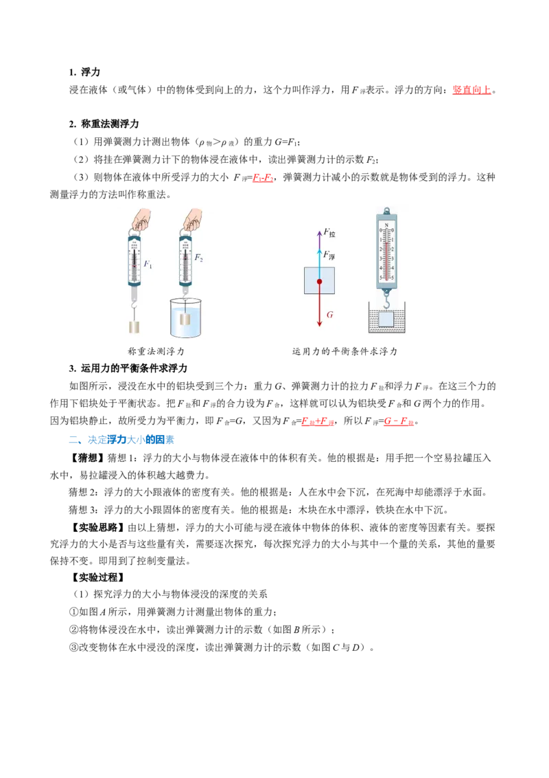 第十章浮力（知识清单）教师版_初物_八年级上下册+九年级全一册物理_八年级物理下册_知识清单（更新中）
