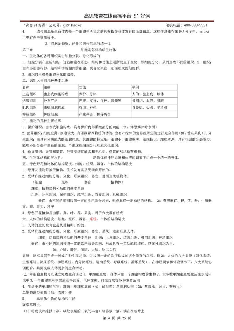 （超详）初中生物知识点归纳汇总_《初中全科目知识点汇总》_初高中知识点归纳汇总