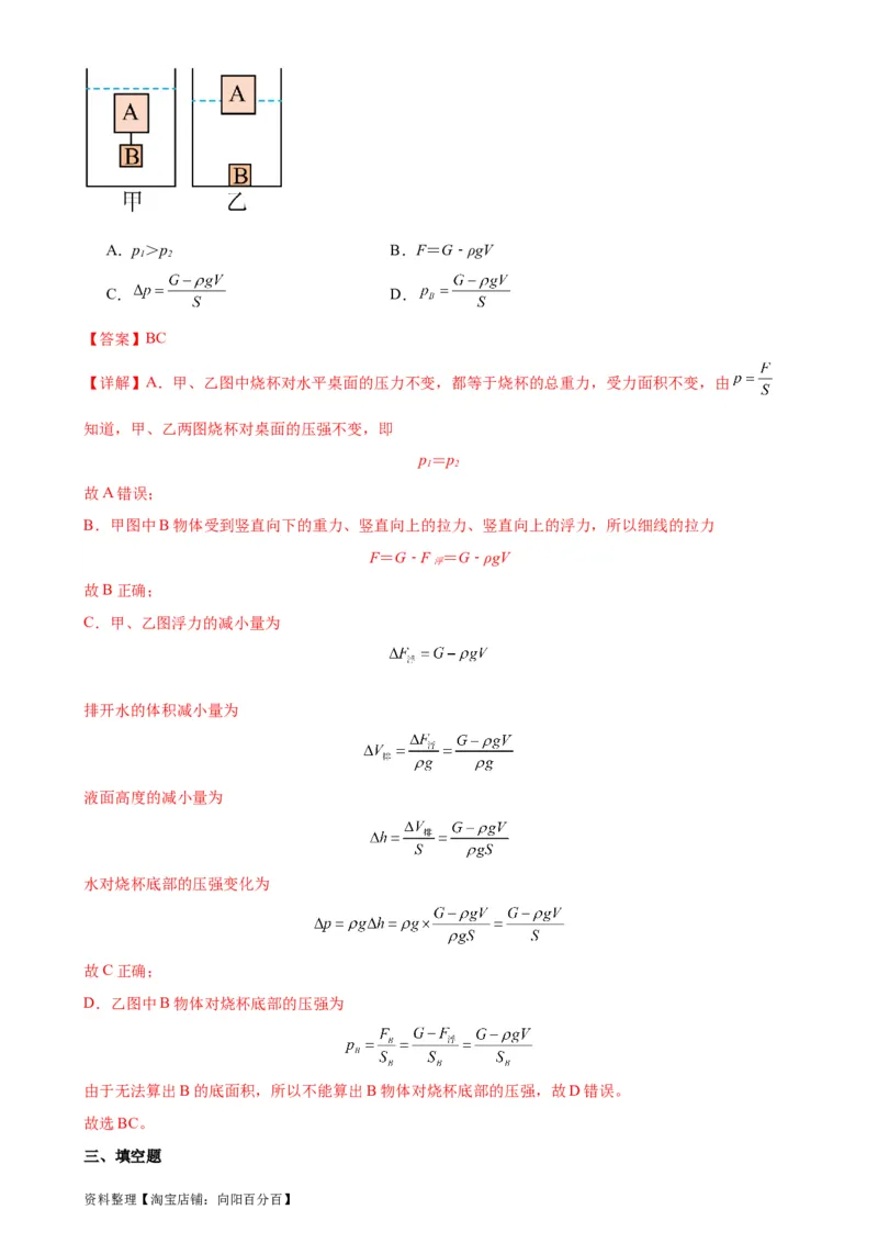 专题10浮力10.2阿基米德原理（教师版）_8、物理总复习_2024年中考复习资料_专项复习资料_完三年（2021&mdash;2023）中考真题分项精编（全国通用）