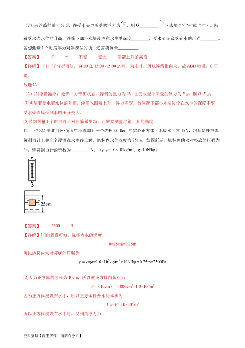 浮力和压强综合专项训练（教师版）_8、物理总复习_2024年中考复习资料_专项复习资料_完三年（2021&mdash;2023）中考真题分项精编（全国通用）_专项训练+章末综合检测（学生版+教师版）