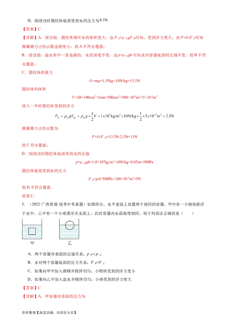 浮力和压强综合专项训练（教师版）_8、物理总复习_2024年中考复习资料_专项复习资料_完三年（2021&mdash;2023）中考真题分项精编（全国通用）_专项训练+章末综合检测（学生版+教师版）