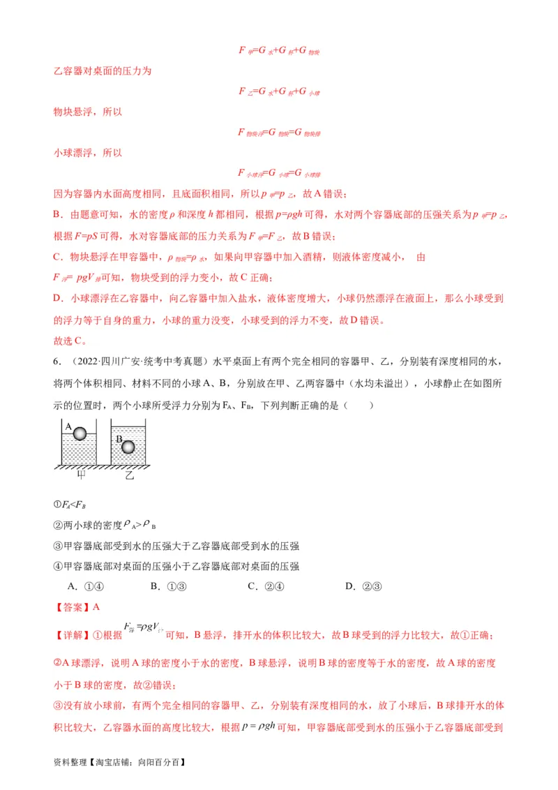 浮力和压强综合专项训练（教师版）_8、物理总复习_2024年中考复习资料_专项复习资料_完三年（2021&mdash;2023）中考真题分项精编（全国通用）_专项训练+章末综合检测（学生版+教师版）