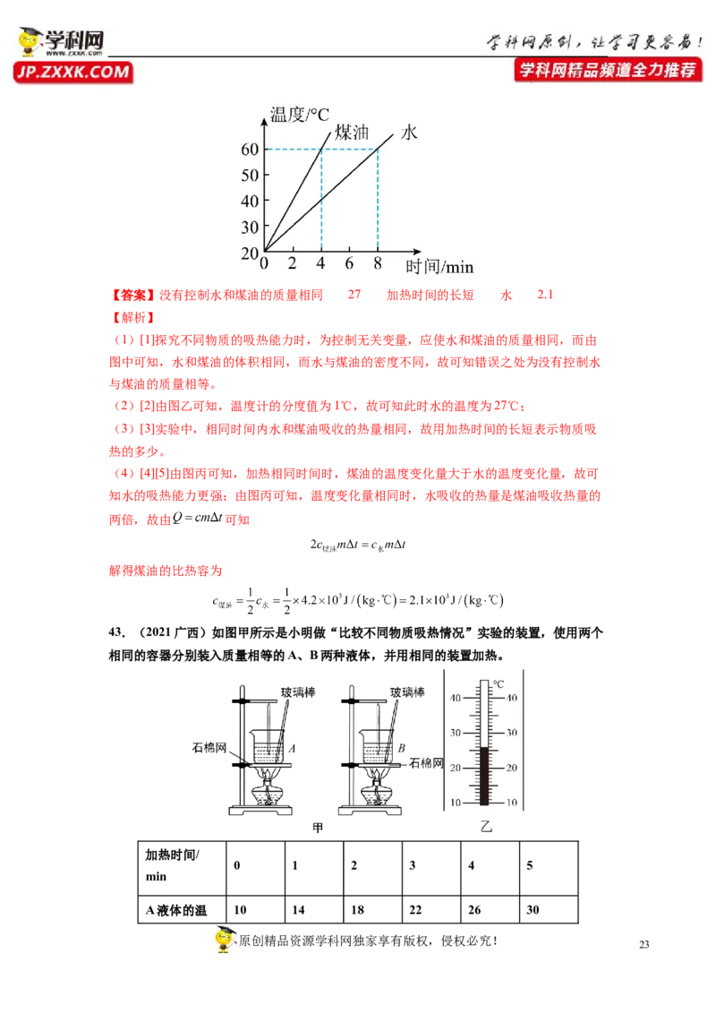 专题13内能真题强化训练（解析版）_8、物理总复习_8.中考物理总复习_2022年中考复习资料_2022年中考物理一轮复习金讲练267905642