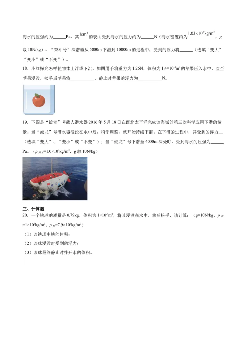 专题14浮力的四种计算方法（原卷版）_8、物理总复习_2024年中考复习资料_一轮复习_完备战2024年中考物理一轮复习考点帮（全国通用）