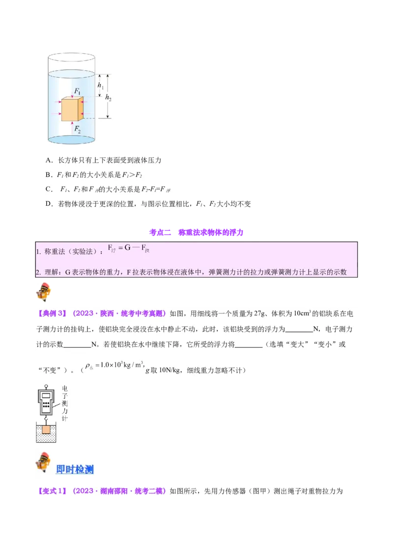 专题14浮力的四种计算方法（原卷版）_8、物理总复习_2024年中考复习资料_一轮复习_完备战2024年中考物理一轮复习考点帮（全国通用）