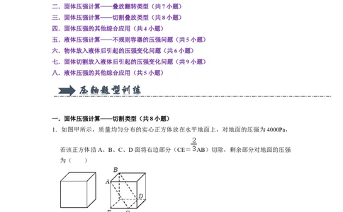 专题05压强的计算（固体切割、叠放及容器液体的压强变化问题）八大题型（解析版）_初物_八年级上下册+九年级全一册物理_八年级物理下册_压轴题训练（更新中）-U172