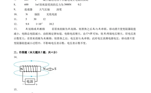 物理（上海卷）（参考答案）_8、物理总复习_2024中考模拟题物理_一模_物理（上海卷，考试范围：九年级第6-8章）-2024年中考第一次模拟考试
