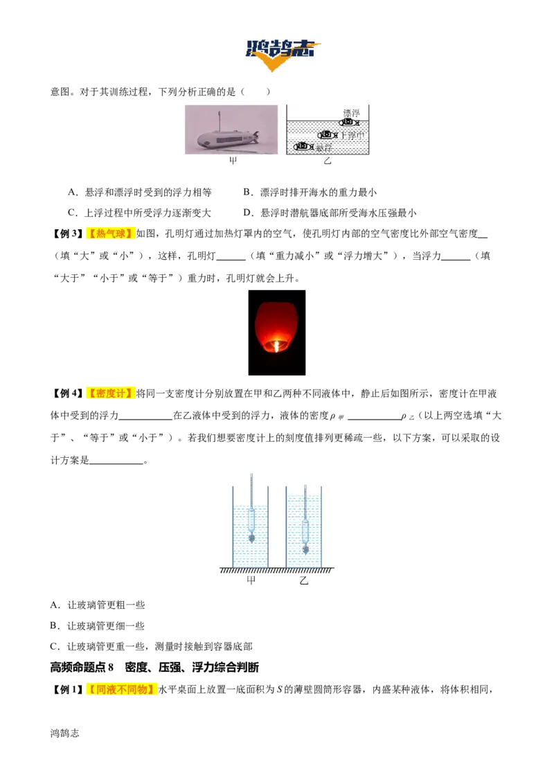 专题11浮力（4大模块知识清单+4个易混易错+7种方法技巧+典例真题精析）（原卷版）_8、物理总复习_物理一轮复习