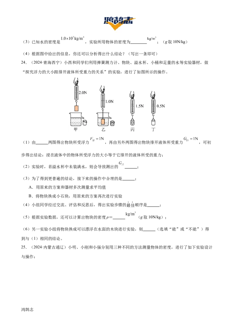 专题11浮力（4大模块知识清单+4个易混易错+7种方法技巧+典例真题精析）（原卷版）_8、物理总复习_物理一轮复习