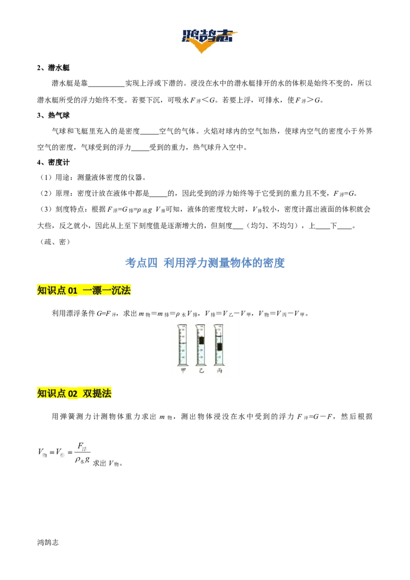 专题11浮力（4大模块知识清单+4个易混易错+7种方法技巧+典例真题精析）（原卷版）_8、物理总复习_物理一轮复习