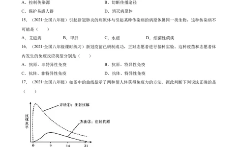 04传染病和免疫B卷（原卷版）_初中全科电子版试卷练习试题_生物_生物8下练习_人教生物8年级下单元试卷38份_第3套八年级生物下册单元试卷（人教版）06份