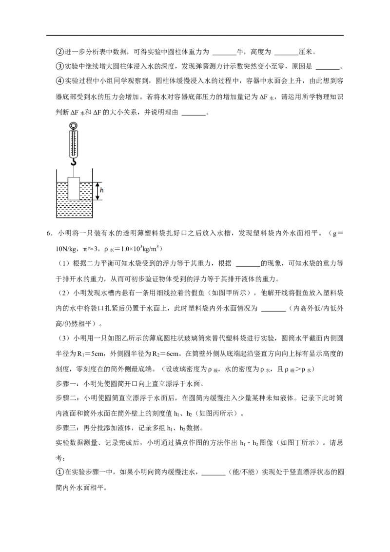 专题07浮力相关实验（原卷版）_8、物理总复习_8.中考物理总复习_2023年中考复习资料_二轮复习_2023年中考物理二轮题型专项复习（全国通用）