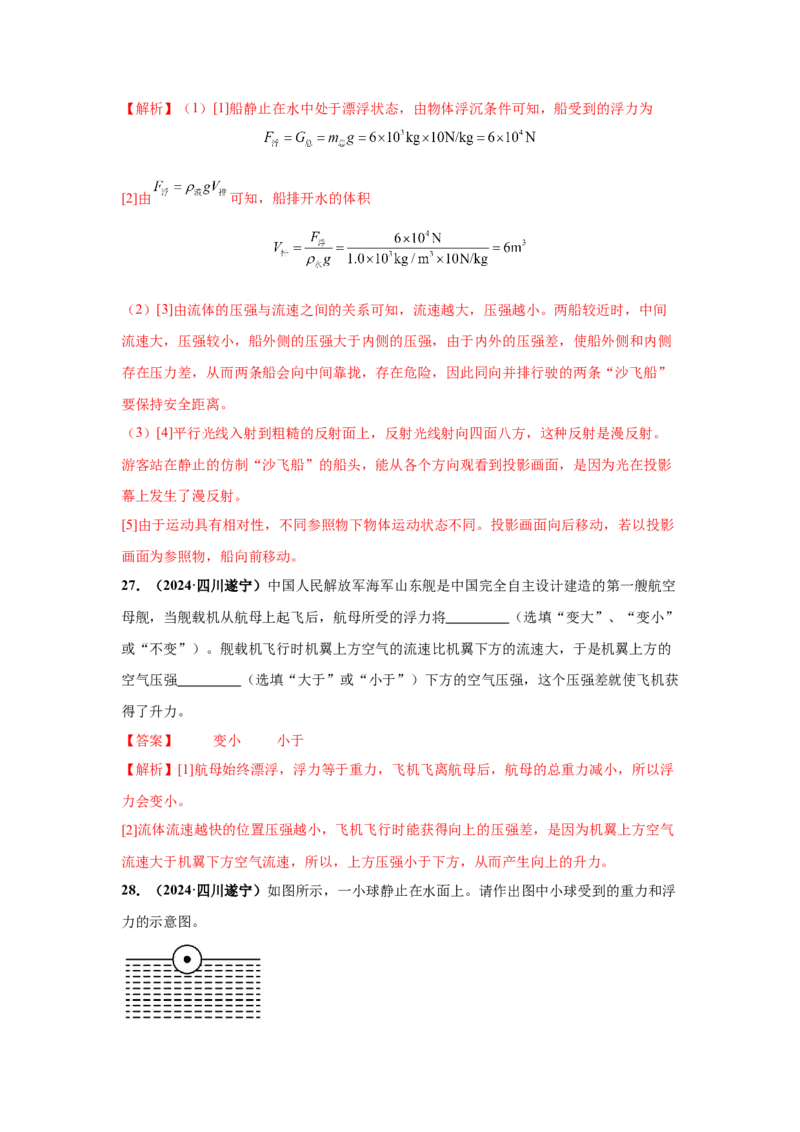专题09浮力及其应用（解析版）_初物_八年级上下册+九年级全一册物理_八年级物理上册_全套教学资源_课件教案2_中考真题_3.2024年全国中考真题分类汇编_专题09浮力及其应用