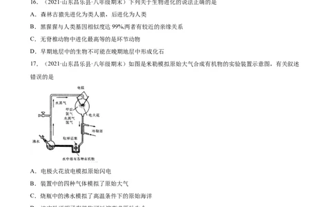 03生命起源和生物进化A卷（原卷版）_初中全科电子版试卷练习试题_生物_生物8下练习_人教生物8年级下单元试卷38份_第3套八年级生物下册单元试卷（人教版）06份