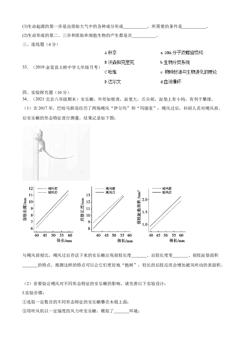 03生命起源和生物进化A卷（原卷版）_初中全科电子版试卷练习试题_生物_生物8下练习_人教生物8年级下单元试卷38份_第3套八年级生物下册单元试卷（人教版）06份