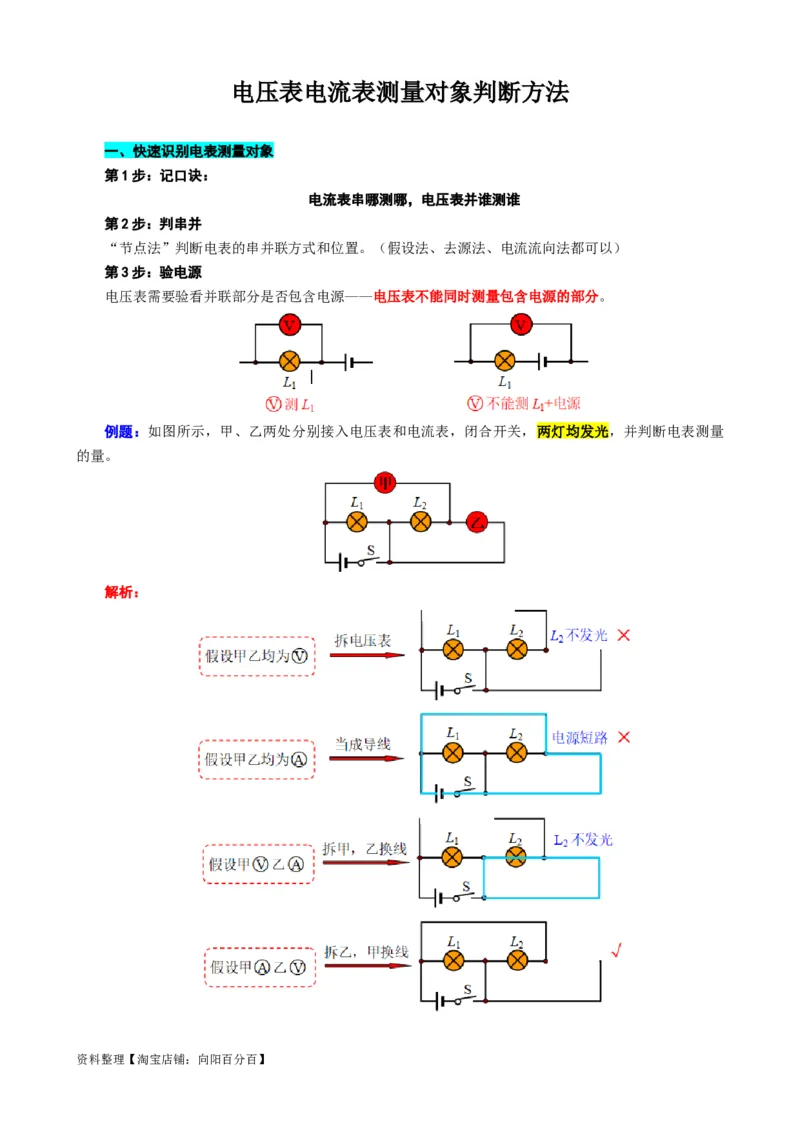 电压表电流表测量对象判断方法_8、物理总复习_2024年中考复习资料_专项复习资料_2024年中考物理复习辅导系列_❤更新专项复习