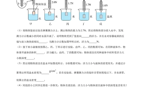 模块三实验专题36探究浮力大小与哪些因素有关（原卷版）_8、物理总复习_2025年中考复习资料_（2025中考全国通用）2024年中考物理真题分类汇编