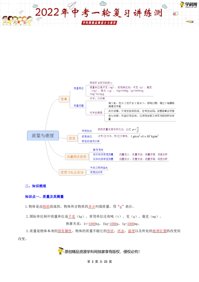 专题08质量与密度（讲练）（解析版）-2022年中考一轮复习讲练测_8、物理总复习_8.中考物理总复习_2022年中考复习资料_2022年中考物理一轮复习讲练测264201163