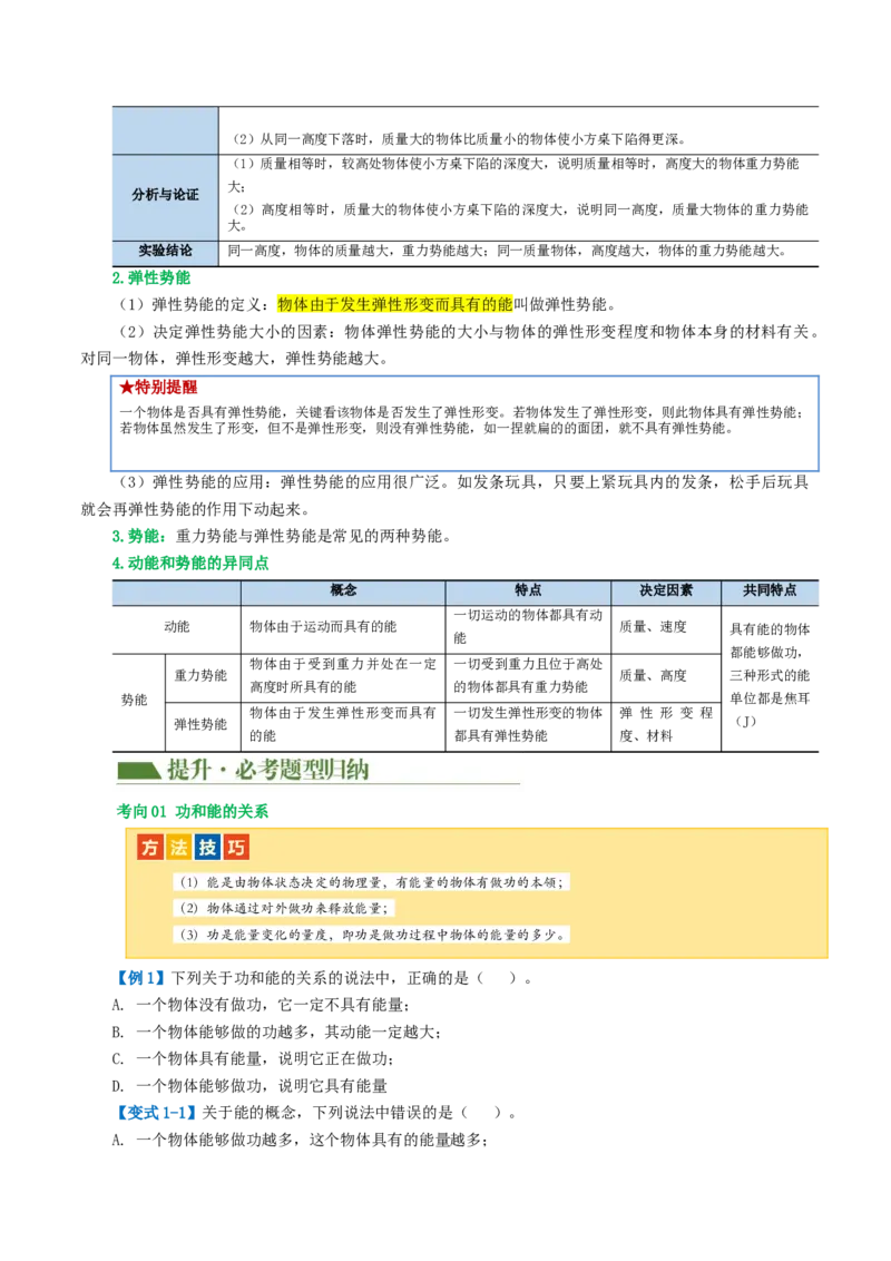 专题12功和机械能（4考点+11考向）（讲义）（原卷版）_8、物理总复习_8.中考物理总复习_2024年中考复习资料_一轮复习资料_完2024年中考物理一轮复习课件+讲义+练习（全国通用）