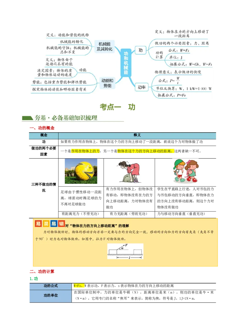 专题12功和机械能（4考点+11考向）（讲义）（原卷版）_8、物理总复习_8.中考物理总复习_2024年中考复习资料_一轮复习资料_完2024年中考物理一轮复习课件+讲义+练习（全国通用）