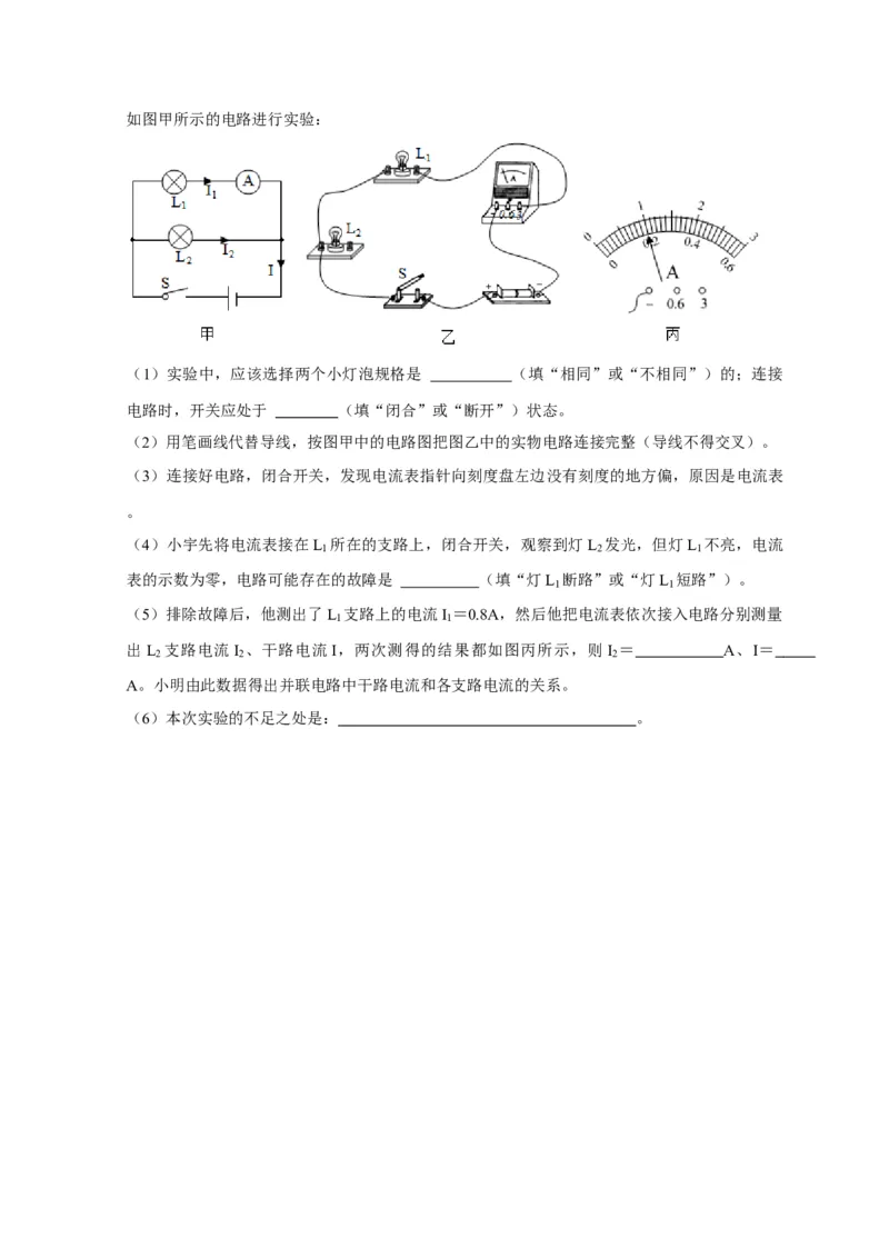实验13探究串联电路与并联电路中电流的特点（原卷版）_8、物理总复习_2024年中考复习资料_二轮复习_（讲义+练习）2024年中考物理二轮题型专项复习