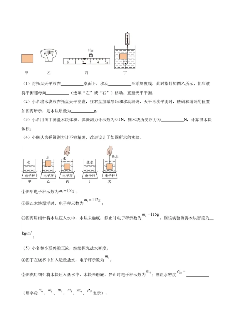 专题33力学实验专题（二）（原卷版）_8、物理总复习_2024年中考复习资料_一轮复习_完备战2024年中考物理一轮复习考点帮（全国通用）