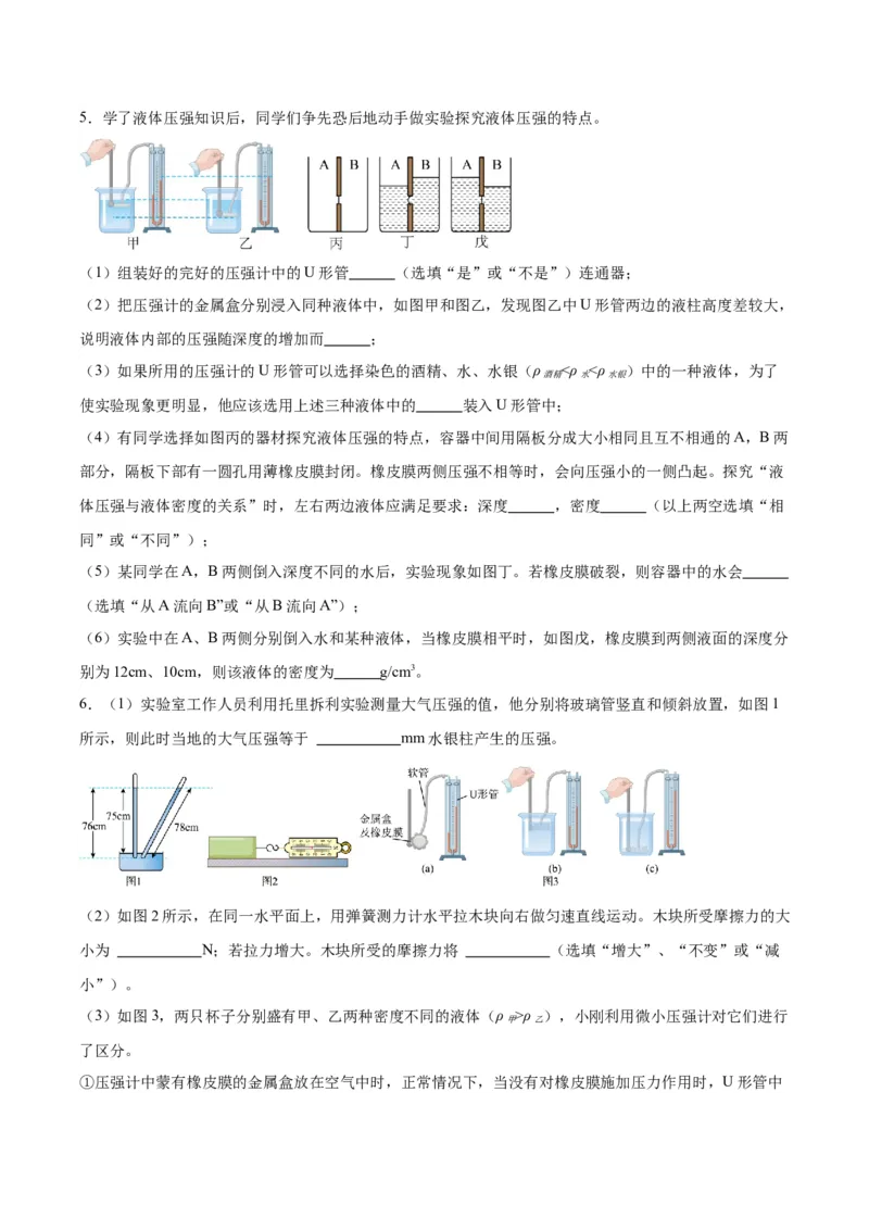 专题33力学实验专题（二）（原卷版）_8、物理总复习_2024年中考复习资料_一轮复习_完备战2024年中考物理一轮复习考点帮（全国通用）