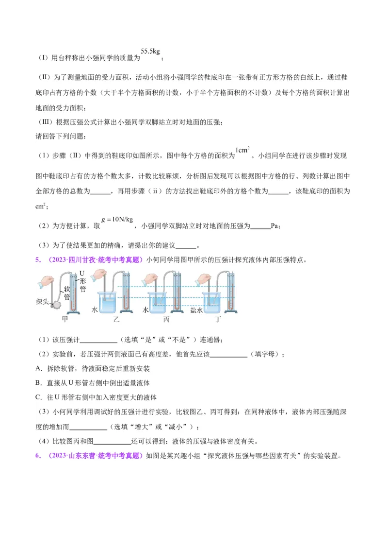 专题33力学实验专题（二）（原卷版）_8、物理总复习_2024年中考复习资料_一轮复习_完备战2024年中考物理一轮复习考点帮（全国通用）