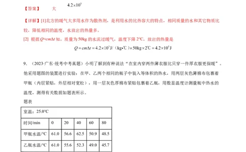 专题13内能13.3比热容（教师版）_8、物理总复习_2024年中考复习资料_专项复习资料_完三年（2021&mdash;2023）中考真题分项精编（全国通用）_教师版（含答案解析，目录与学生版一致）