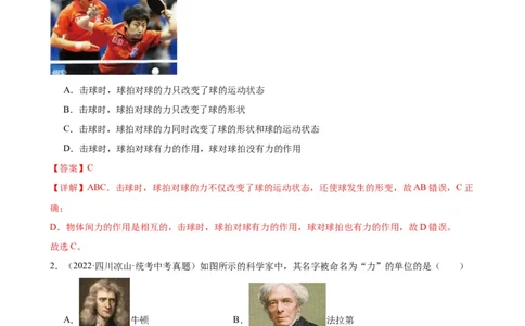 专题7力7.1力（教师版）_8、物理总复习_2024年中考复习资料_专项复习资料_完三年（2021&mdash;2023）中考真题分项精编（全国通用）_教师版（含答案解析，目录与学生版一致）