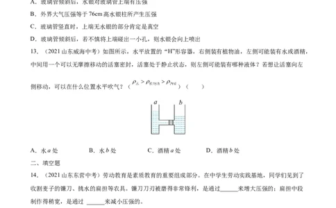 专题9压强真题强化训练（原卷版）_8、物理总复习_8.中考物理总复习_2022年中考复习资料_2022年中考物理一轮复习金讲练267905642