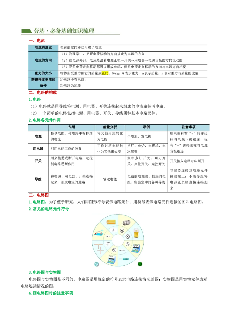 专题15电流、电路、电压、电阻（讲义）（解析版）_8、物理总复习_2024年中考复习资料_一轮复习_课件+讲义+练习2024年中考物理一轮复习讲练测（全国通用）