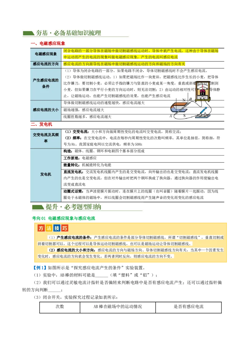 专题20电与磁（5考点+12考向）（讲义）（原卷版）_8、物理总复习_8.中考物理总复习_2024年中考复习资料_一轮复习资料_完2024年中考物理一轮复习课件+讲义+练习（全国通用）