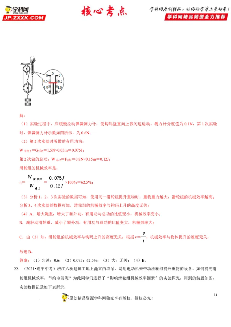 专题25滑轮及其工作特点（解析版）-2022年中考物理二轮专项复习核心考点突破与必刷题型汇编（全国通用）_8、物理总复习_8.中考物理总复习_2022年中考复习资料