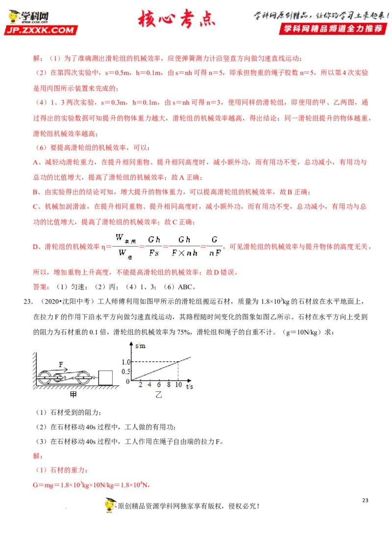 专题25滑轮及其工作特点（解析版）-2022年中考物理二轮专项复习核心考点突破与必刷题型汇编（全国通用）_8、物理总复习_8.中考物理总复习_2022年中考复习资料