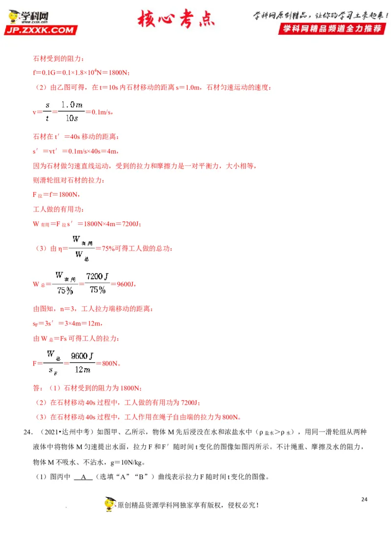 专题25滑轮及其工作特点（解析版）-2022年中考物理二轮专项复习核心考点突破与必刷题型汇编（全国通用）_8、物理总复习_8.中考物理总复习_2022年中考复习资料