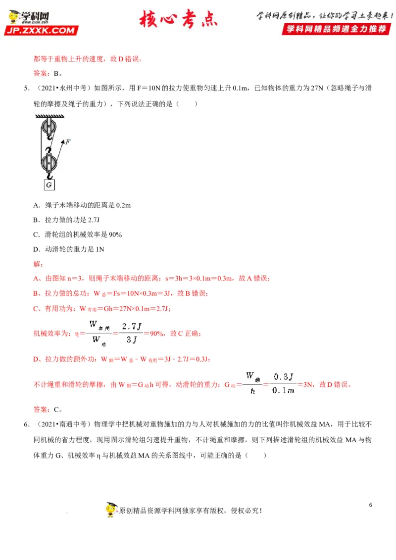 专题25滑轮及其工作特点（解析版）-2022年中考物理二轮专项复习核心考点突破与必刷题型汇编（全国通用）_8、物理总复习_8.中考物理总复习_2022年中考复习资料
