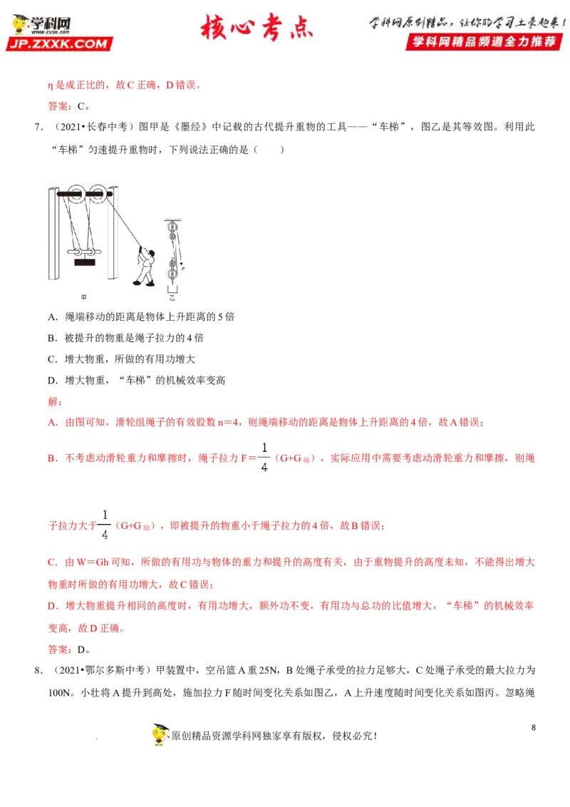 专题25滑轮及其工作特点（解析版）-2022年中考物理二轮专项复习核心考点突破与必刷题型汇编（全国通用）_8、物理总复习_8.中考物理总复习_2022年中考复习资料