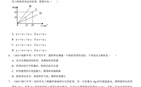 专题11质量测量与密度计算（原卷版）-2022年中考物理二轮专项复习核心考点讲解与必刷题型汇编（全国通用）_8、物理总复习_8.中考物理总复习_2022年中考复习资料