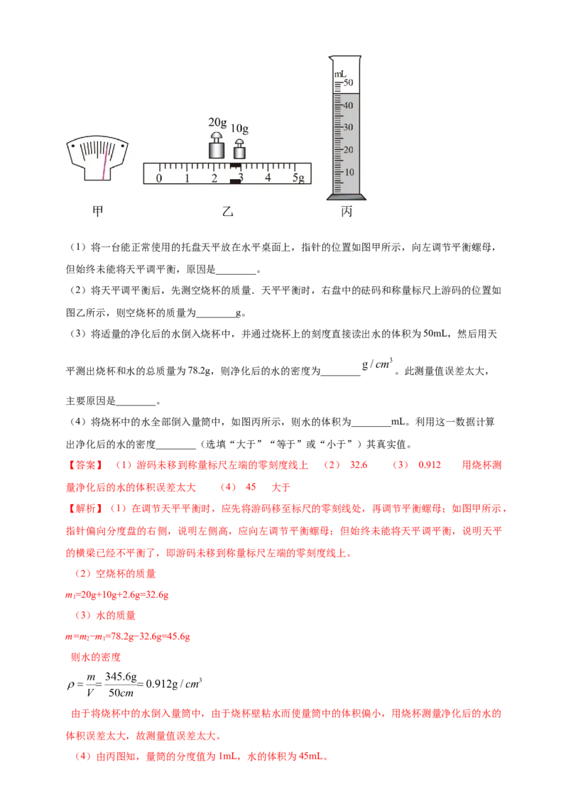 模块三实验专题25测量固体和液体的密度（解析版）_8、物理总复习_2025年中考复习资料_（2025中考全国通用）2024年中考物理真题分类汇编