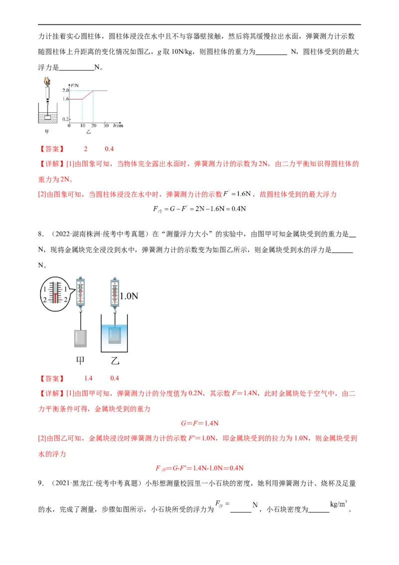 专题10浮力10.1浮力（教师版）_8、物理总复习_8.中考物理总复习_2024年中考复习资料_专项复习资料_完三年（2021&mdash;2023）中考真题分项精编（全国通用）