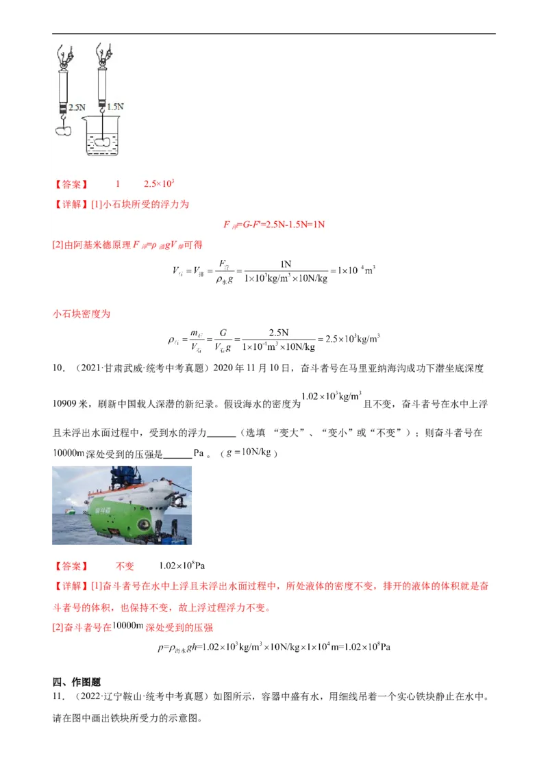 专题10浮力10.1浮力（教师版）_8、物理总复习_8.中考物理总复习_2024年中考复习资料_专项复习资料_完三年（2021&mdash;2023）中考真题分项精编（全国通用）
