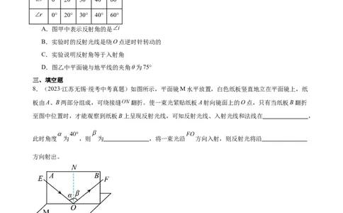 专题4光现象4.2光的反射（学生版）_8、物理总复习_2024年中考复习资料_专项复习资料_完三年（2021&mdash;2023）中考真题分项精编（全国通用）